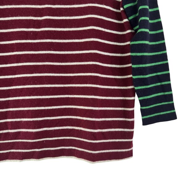 J. Crew Womens Burgundy/Green Cashmere 3/4 Sleeve Striped Round Neck Size S - Picture 4 of 7